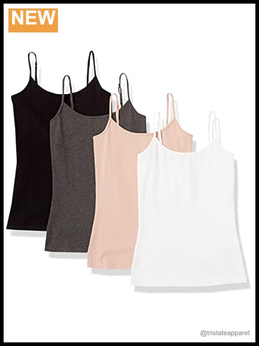Women's Slim Fit Cotton Stretch Camisole Scoop Neck Adjustable Straps 4 Pack